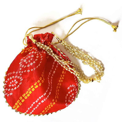 Rajasthani Style Bright Red Lehariya Potli Pouch For Wedding Favors