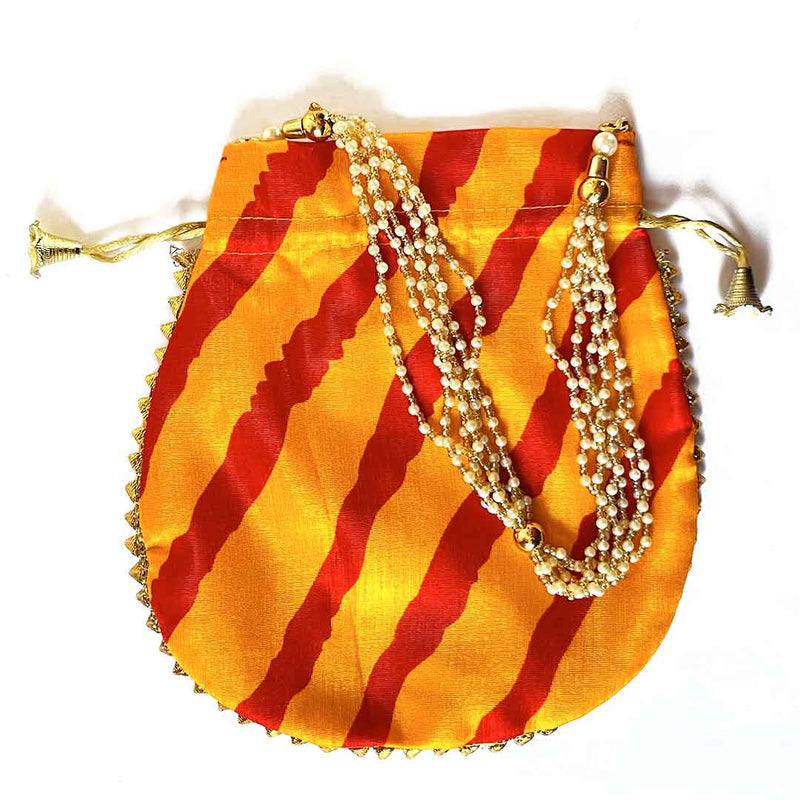 Rajasthani Style Yellow Lehariya Potli Pouch For Wedding Favors