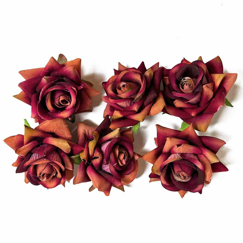Wine & Peach Color Shaded Artificial Rose Flower Set Of 6