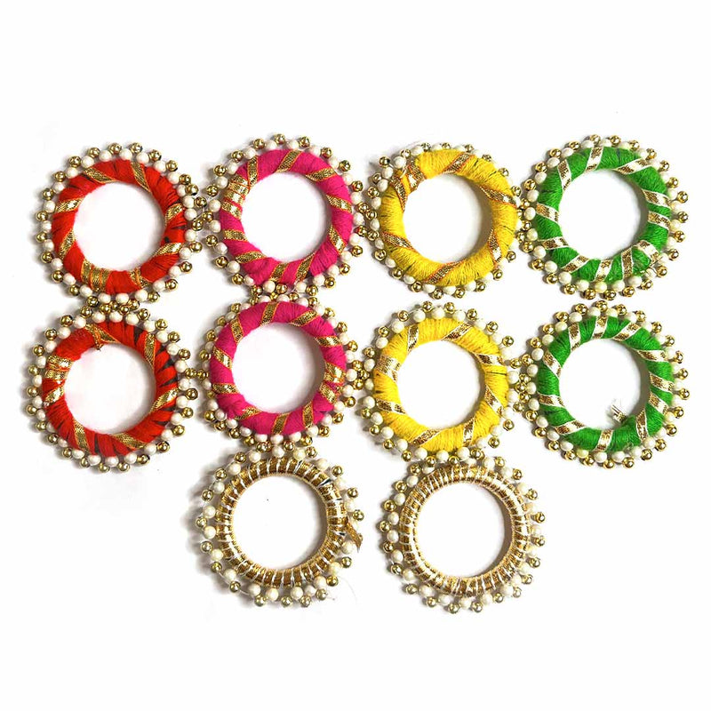 2 Inches Multi Color Gota & Beads Ring Pack Of 10 | 2 Inches Multi Colored Gota | Gota Rings | Art Craft | Craft | Online Craft | Decoration | Indian Art | Art Craft | Adikala Craft Store 