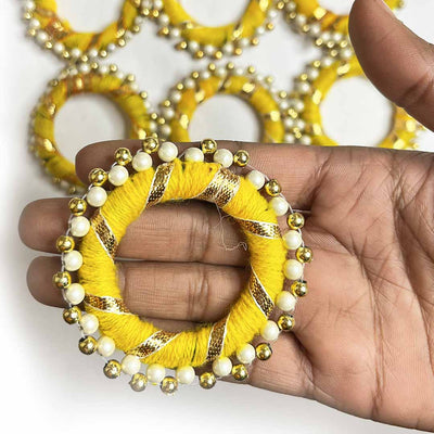 2 Inches Yellow Color Gota & Beads Ring Pack Of 10