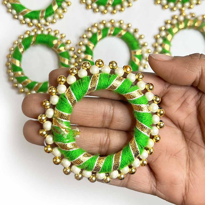 2 Inches Green Color Gota & Beads Ring Pack Of 10