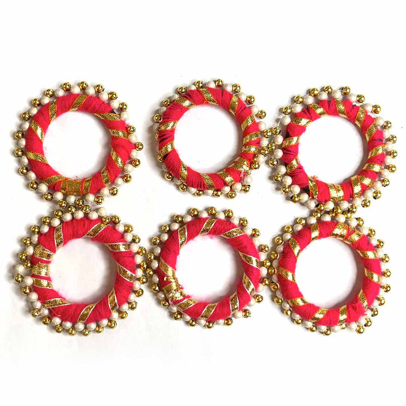 2 Inches Pink Color Gota & Beads Ring Pack Of 10