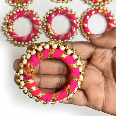 2 Inches Pink Color Gota & Beads Ring Pack Of 10