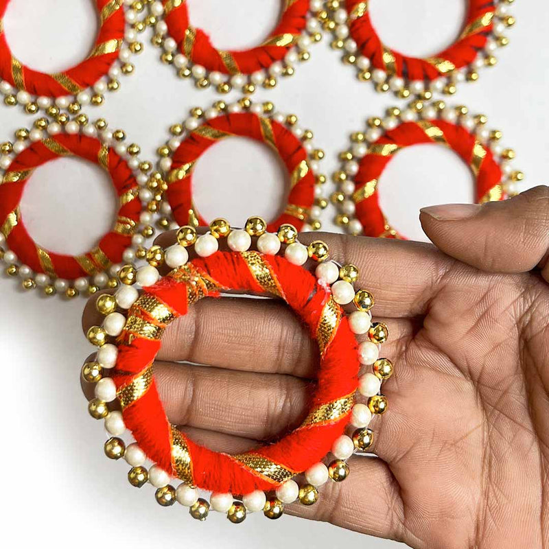 2 Inches Red Color Gota & Beads Ring Pack Of 10