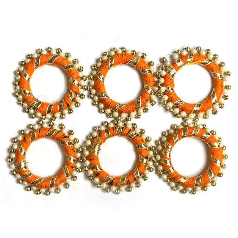 2 Inches Orange Color Gota & Beads Ring Pack Of 10