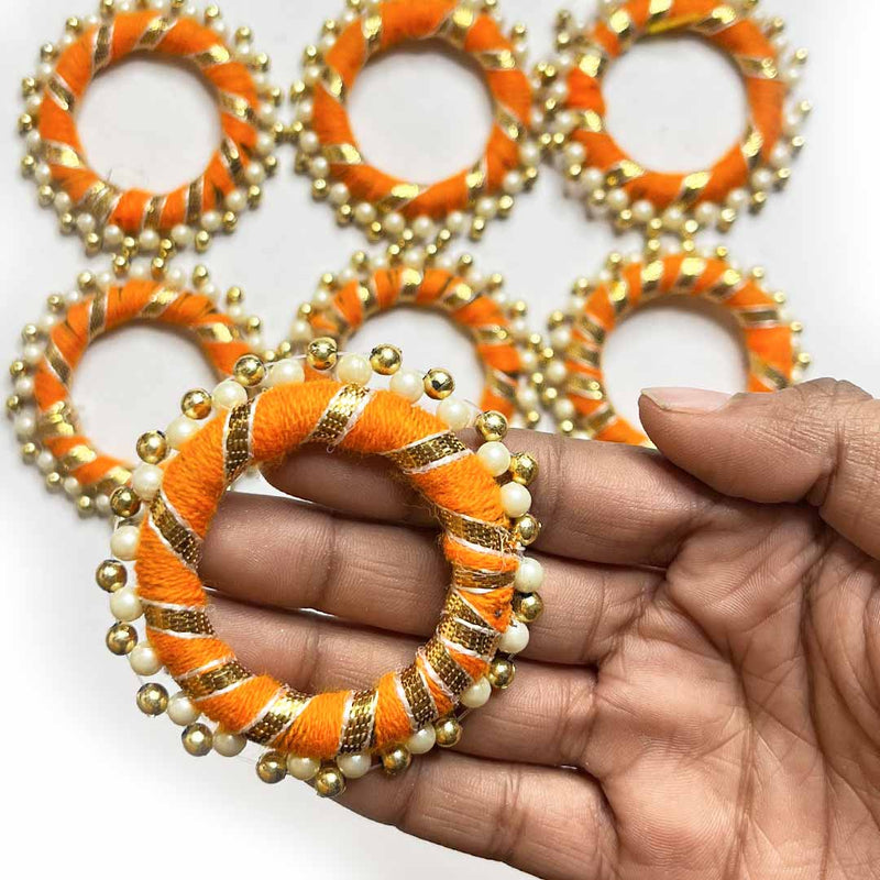 2 Inches Orange Color Gota & Beads Ring Pack Of 10