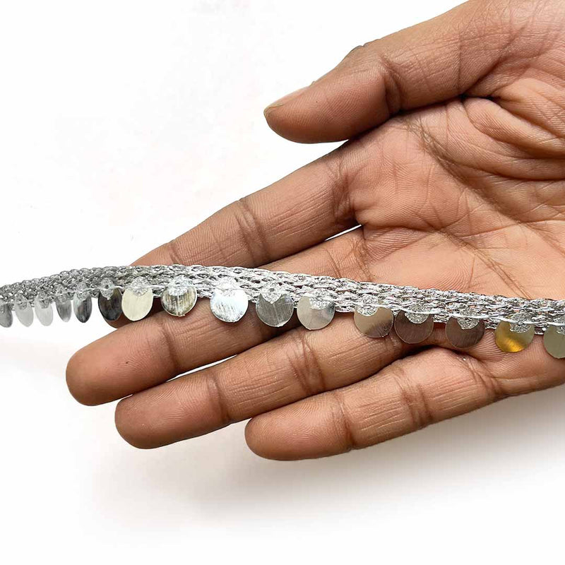 Silver Color | Sequence Lace Border | Silver |  Color Sequence Lace | 9 Meter | Art Craft | Craft Store | Craft | Art Making | Project Making | Online Art Craft | Indian Art Craft | Indian Craft | Handmade | decoration Essentials | Adikala Craft Store 