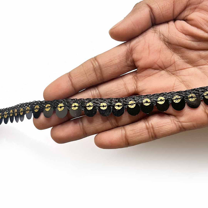 Golden | Black Color | Sequence Lace | Lace Border (9 meter) | Art Craft | Craft Store | Craft | Art Making | Project Making | Online Art Craft | Indian Art Craft | Indian Craft | Handmade | decoration Essentials | Adikala Craft Store 