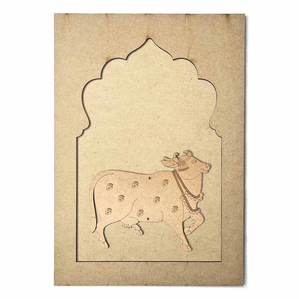 Jharokha With Cow Mdf Cutout 13 inches | Jharokha | Cow Mdf Cutout 13 inches | Mdf Cutout | 13 inches | Online Art | Art Craft | Craft Store Online | Adikala | Jharokhas with pichwai Cow