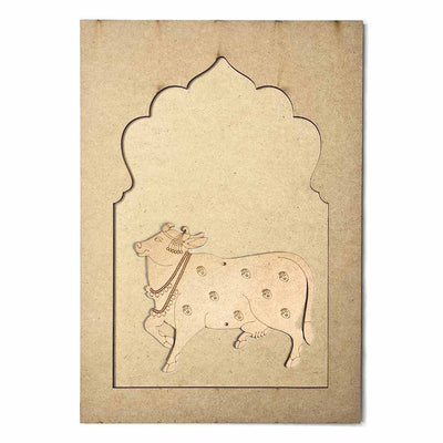 Jharokha With Cow Mdf Cutout 13 inches | Jharokha | Cow Mdf Cutout 13 inches | Mdf Cutout | 13 inches | Online Art | Art Craft | Craft Store Online | Adikala | Jharokhas with pichwai Cow