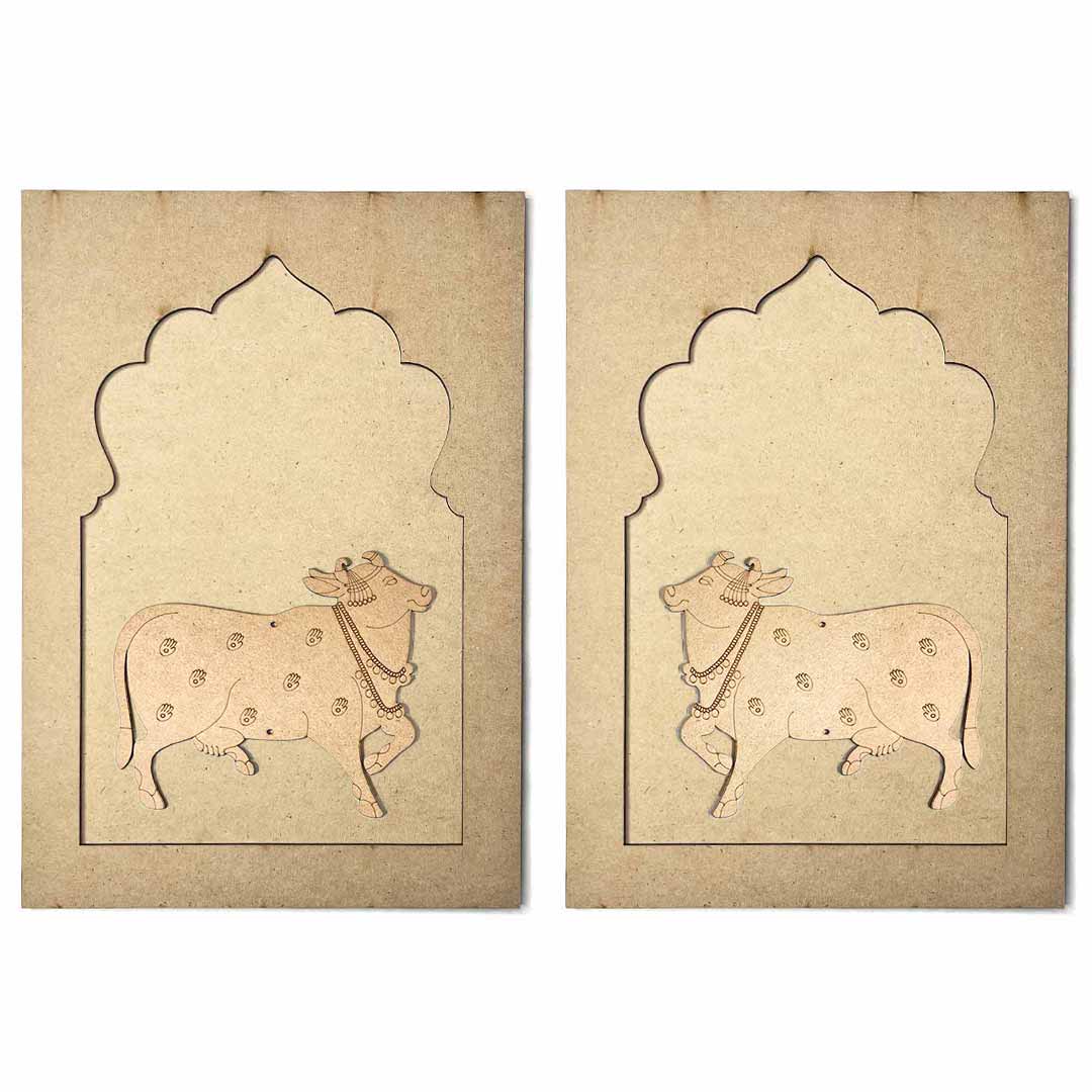 Jharokha With Cow Mdf Cutout 13 inches | Jharokha | Cow Mdf Cutout 13 inches | Mdf Cutout |  13 inches | Online Art | Art Craft | Craft Store Online | Adikala | Jharokhas with pichwai Cow 