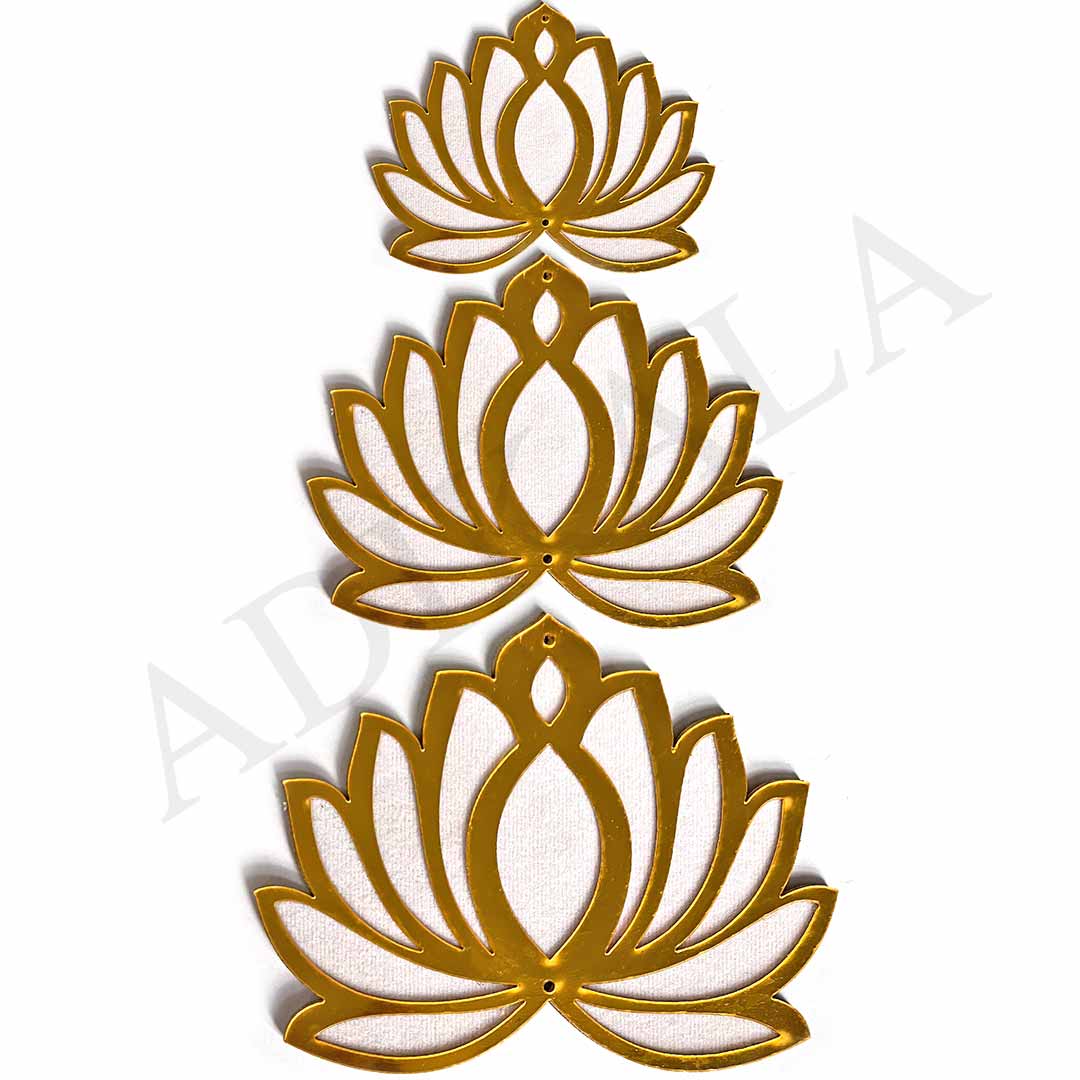 3 Different Sizes White Velvet & Golden Acrylic Lotus Set of 18 | 3 Different Sizes | White Velvet Lotus | Golden Acrylic Lotus | Art Craft | Craft Online | Indian Art | Home decoration | Adikala