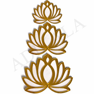 3 Different Sizes White Velvet & Golden Acrylic Lotus Set of 18 | 3 Different Sizes | White Velvet Lotus | Golden Acrylic Lotus | Art Craft | Craft Online | Indian Art | Home decoration | Adikala