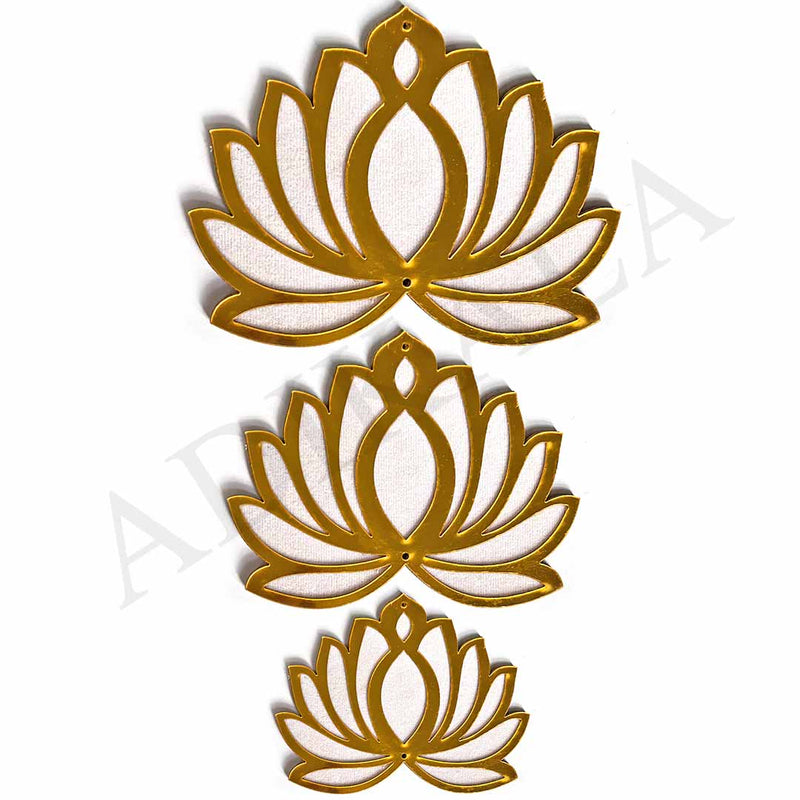 3 Different Sizes White Velvet & Golden Acrylic Lotus Set of 18 | 3 Different Sizes | White Velvet Lotus | Golden Acrylic Lotus |  Art Craft | Craft Online | Indian Art | Home decoration | Adikala