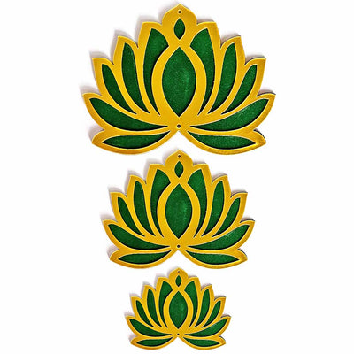 3 Different Sizes Green Velvet & Golden Acrylic Lotus Set of 18 | 3 Different Sizes |  Green Velvet | Golden Acrylic | Lotus Set of 18 | Adikala    