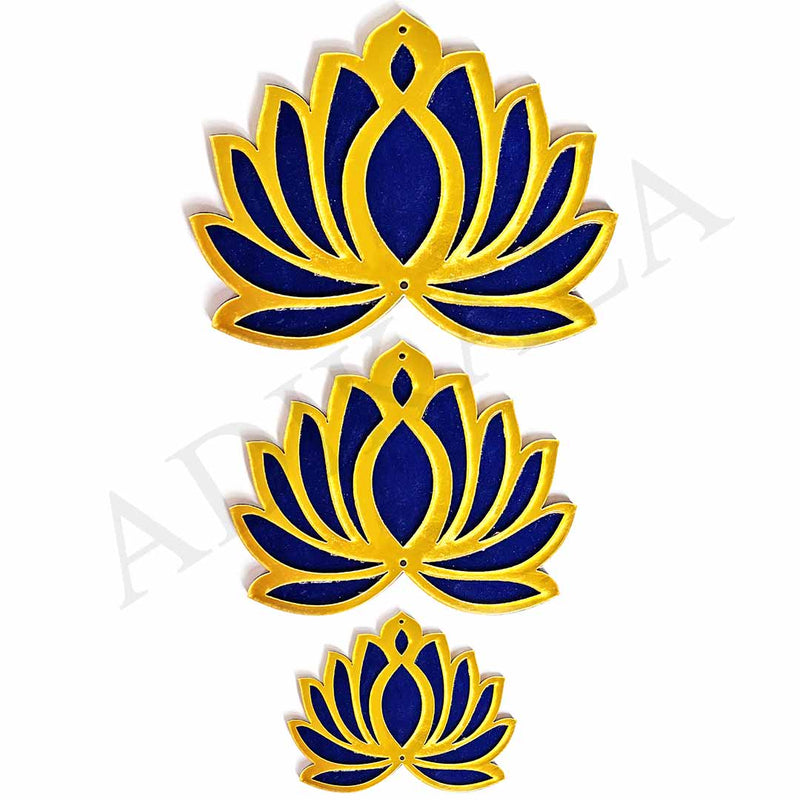 3 Different Sizes Blue Velvet & Golden Acrylic Lotus Set of 18 | 3 Different Sizes | Blue Velvet | Golden Acrylic Lotus | Set of 18 | Velvet & Golden | Art Craft | Online Craft | Adikala