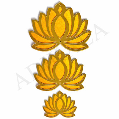 3 Different Sizes Yellow Velvet & Golden Acrylic Lotus Set of 18 | 3 Different Sizes | Yellow Velvet Lotus  | Golden Acrylic Lotus | Lotus Set of 18 | Decoration Making | Art Craft | Craft | Adikala 