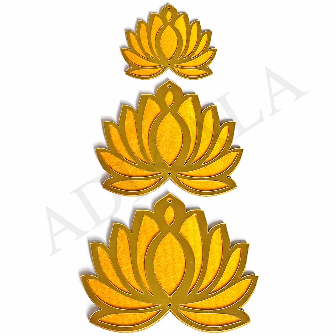 3 Different Sizes Yellow Velvet & Golden Acrylic Lotus Set of 18 | 3 Different Sizes | Yellow Velvet Lotus | Golden Acrylic Lotus | Lotus Set of 18 | Decoration Making | Art Craft | Craft | Adikala