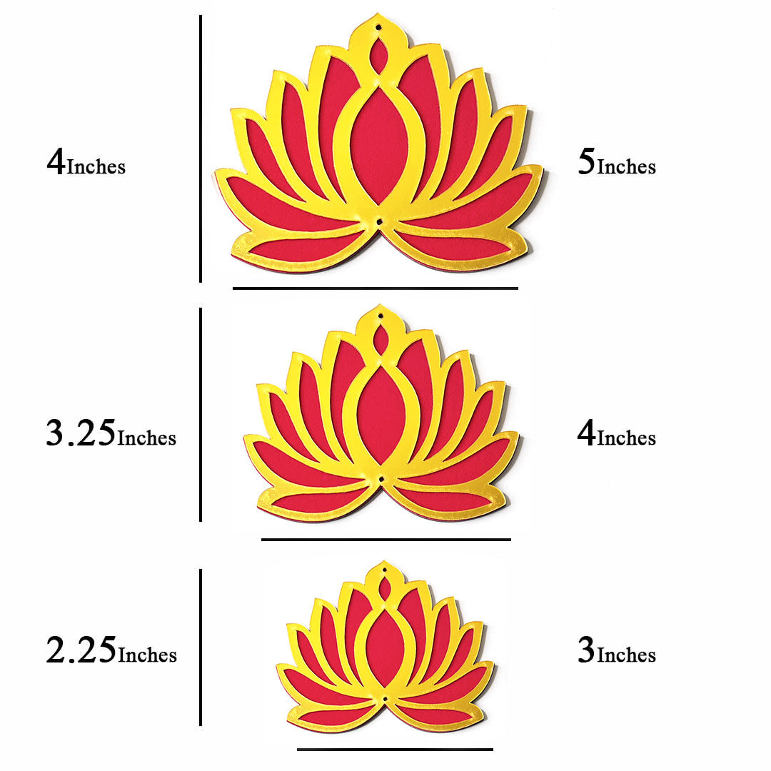 Red Velvet & Golden Lotus Flower Set Of 6 | Red Velvet Lotus MDF Cutouts | Golden lotus Flower | Flower | Lotus MDf