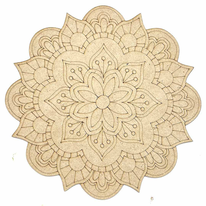 Floral mandala Design MDF Engraved Base Set Of 6 | Floral Mandala | MDF Design  Cutouts | Engraved Design | Set of 6 | Floral Mandala | Adikala Craft Store 