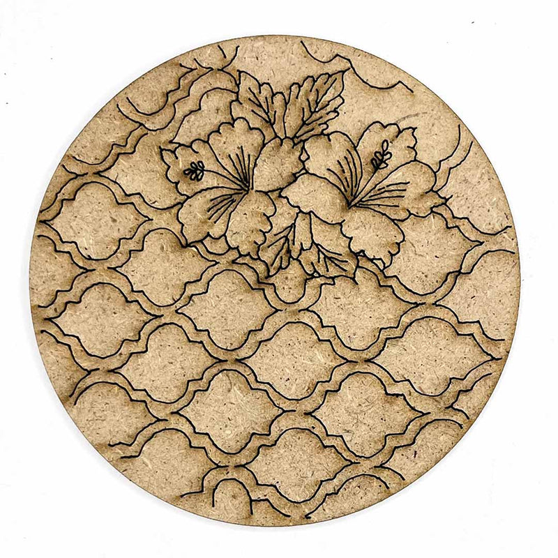 Round Shaped MDF Engraved Madhubani Flower Design Coaster Set of 6 | MDF | MDF Cutouts | Engraved Madhubani Flower | design Coaster Set of 6 | Adikala