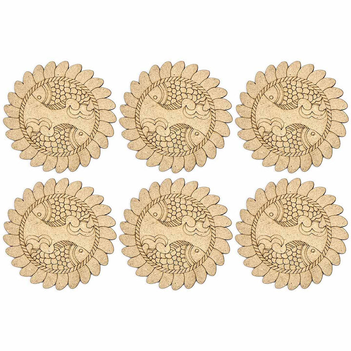 Round Shaped MDF Engraved Madhubani Mithila Design Coaster Set of 6 | Round Shaped MDF | Engraved Madhubani Design | Design Coaster Set of 6 |  Mithila Design Coaster | Art Craft | Craft Store Online | online Art | Adikala  