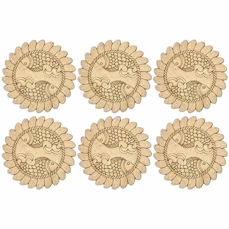 Round Shaped MDF Engraved Madhubani Mithila Design Coaster Set of 6 | Round Shaped MDF | Engraved Madhubani Design | Design Coaster Set of 6 |  Mithila Design Coaster | Art Craft | Craft Store Online | online Art | Adikala  