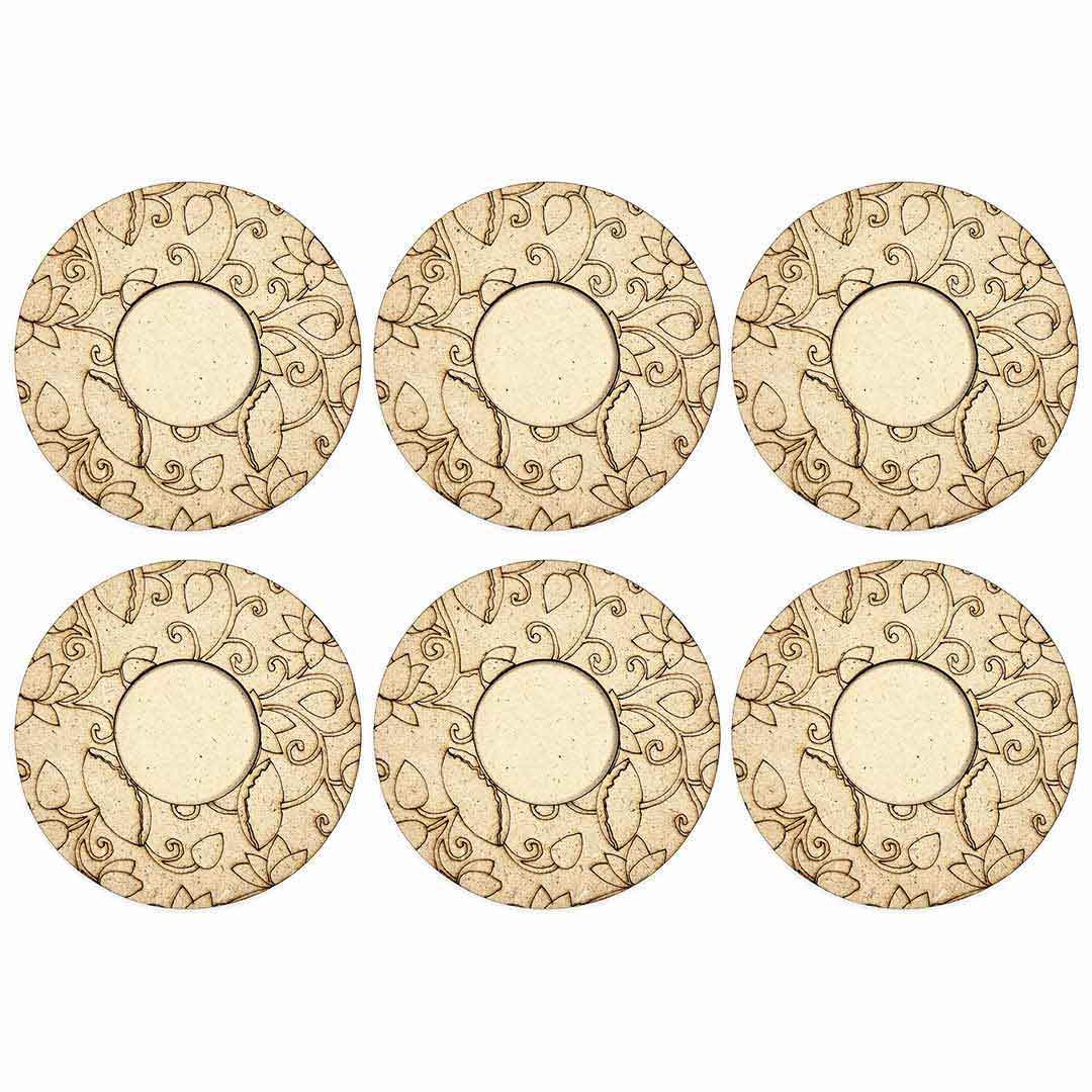 Engraved Round Shape Pichwai Lotus Design Tea Light Holder Set of 6 | Adikala