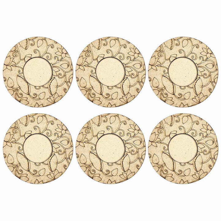 Engraved Round Shape Pichwai Lotus Design Tea Light Holder Set of 6 | Adikala