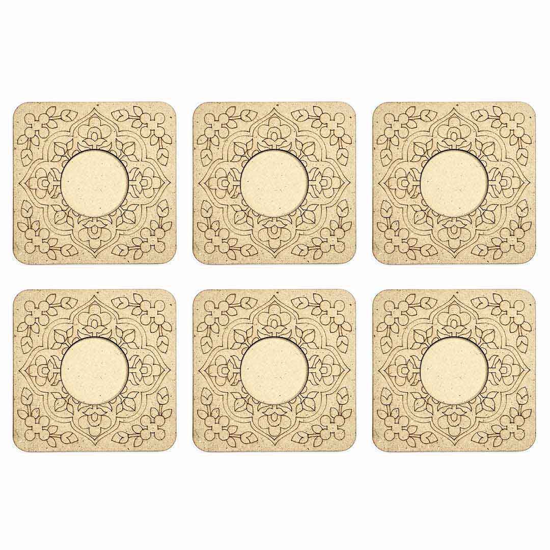 Engraved Floral Design Square Shape Tea Light Holder Set of 6 | Adikala | Engraved Design | Square Shape | tea Light Holders | Set of 6 | Design Square Shape | Tea Light | Set Of 6 | Adikala Craft Store