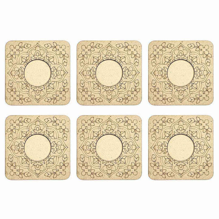 Engraved Floral Design Square Shape Tea Light Holder Set of 6 | Adikala | Engraved Design | Square Shape | tea Light Holders | Set of 6 | Design Square Shape | Tea Light | Set Of 6 | Adikala Craft Store