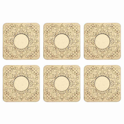 Engraved Floral Design Square Shape Tea Light Holder Set of 6 | Adikala | Engraved Design | Square Shape | tea Light Holders | Set of 6 | Design Square Shape | Tea Light | Set Of 6 | Adikala Craft Store