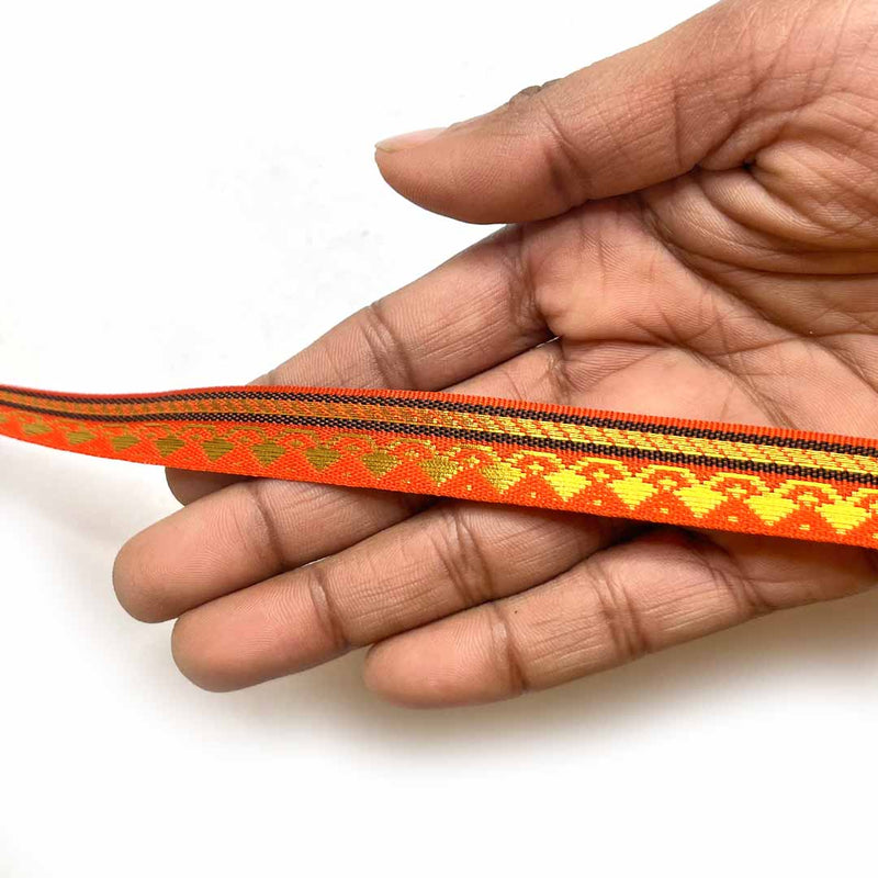 Orange & Golden Zari Color Weaving Border | Orange | Golden Za ri Color Weaving Border | Art Craft | Craft Store | Craft | Art Making | Project Making | Online Art Craft | Indian Art Craft | Indian Craft | Handmade | decoration Essentials | Adikala Craft Store