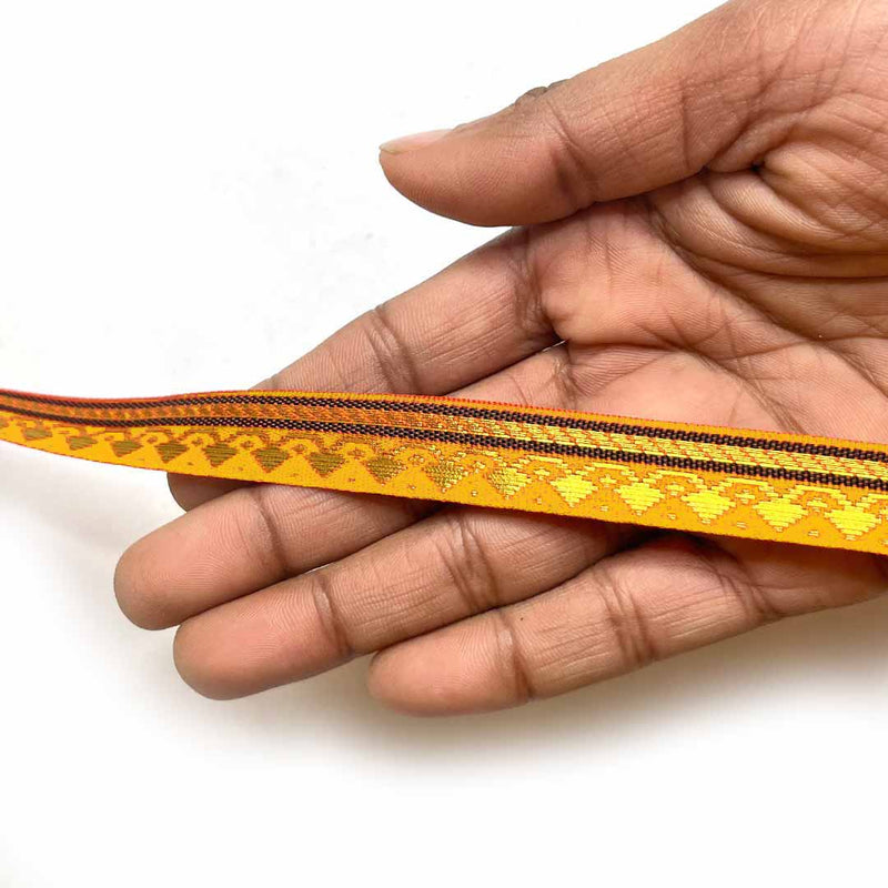 Yellow & Golden Zari Color Weaving Border (.5inch) ( 5 mtr ) | Yellow laces | Golden Zari Laces | Zari | Golden Color | Weaving Border | Craft Shop | Art Craft | Decoration Essentials | Home Decor | India | Handmade | Sharee | Adikala Craft Store