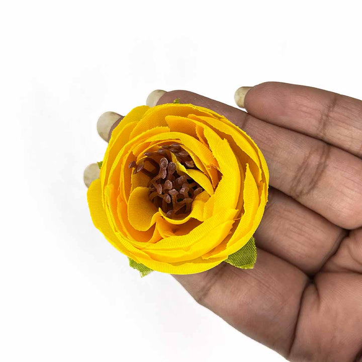 Yellow Peony Buds Pack of 25 (1.5" Inches) Fake Fabric Head Rose Flowers for Home, Gift, Christmas,Valentine, Mandir Pooja Table, Cake Decor, Bouquet Making Decoration