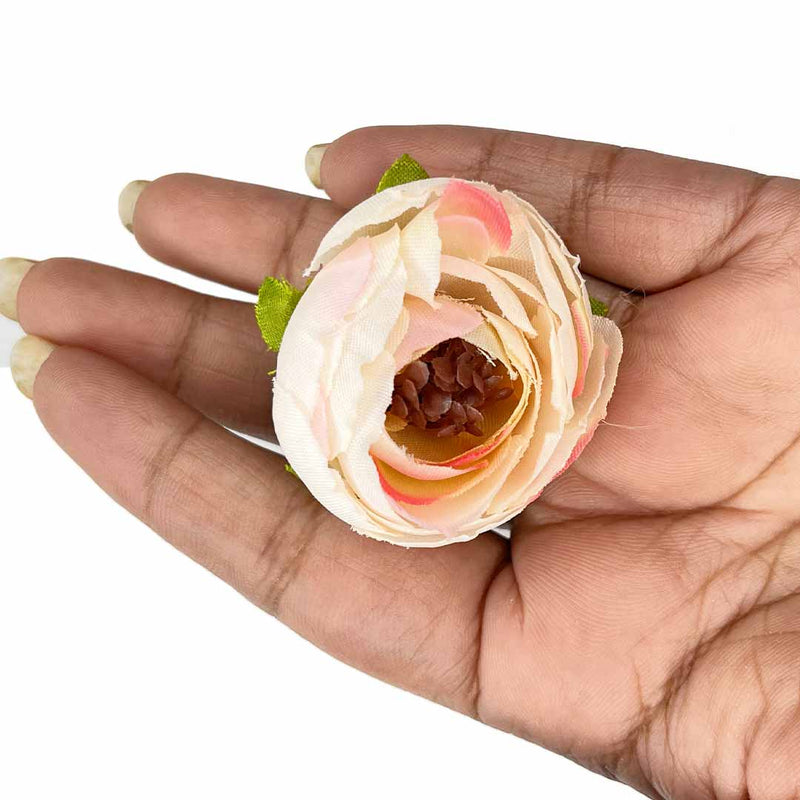Peach Peony Buds Pack of 25 (1.5" Inches) Fake Fabric Head Rose Flowers for Home, Gift, Christmas,Valentine, Mandir Pooja Table, Cake Decor, Bouquet Making Decoration