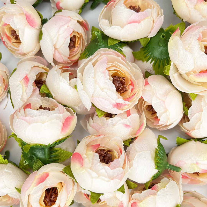 Peach Peony Buds Pack of 25 (1.5" Inches) Fake Fabric Head Rose Flowers for Home, Gift, Christmas,Valentine, Mandir Pooja Table, Cake Decor, Bouquet Making Decoration