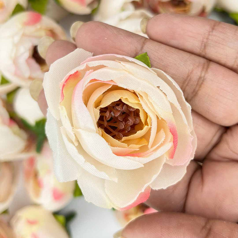 Peach Peony Buds Pack of 25 (1.5" Inches) Fake Fabric Head Rose Flowers for Home, Gift, Christmas,Valentine, Mandir Pooja Table, Cake Decor, Bouquet Making Decoration