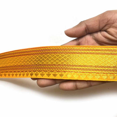 Yellow & Golden Zari Color Weaving Border 3-In-One - ( 5 mtr ) | Yellow laces | Golden Zari Laces | Zari | Golden Color | Weaving Border | Craft Shop | Art Craft | Decoration Essentials | Home Decor | India | Handmade | Sharee | Adikala Craft Store
