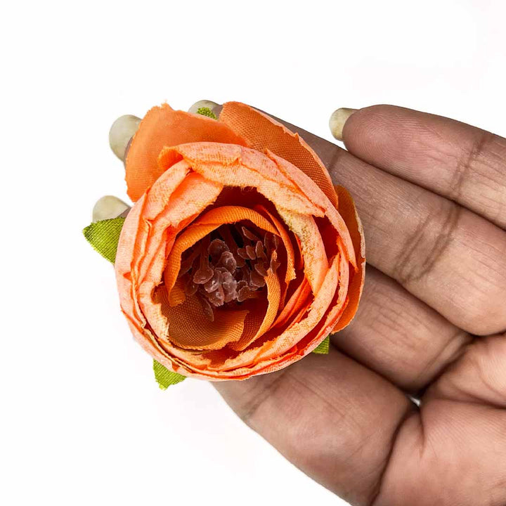 Orange Peony Buds Pack of 25 (1.5" Inches) Fake Fabric Head Rose Flowers for Home, Gift, Christmas,Valentine, Mandir Pooja Table, Cake Decor, Bouquet Making Decoration