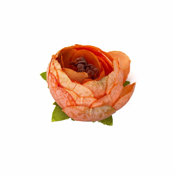 Orange Peony Buds Pack of 25 (1.5" Inches) Fake Fabric Head Rose Flowers for Home, Gift, Christmas,Valentine, Mandir Pooja Table, Cake Decor, Bouquet Making Decoration
