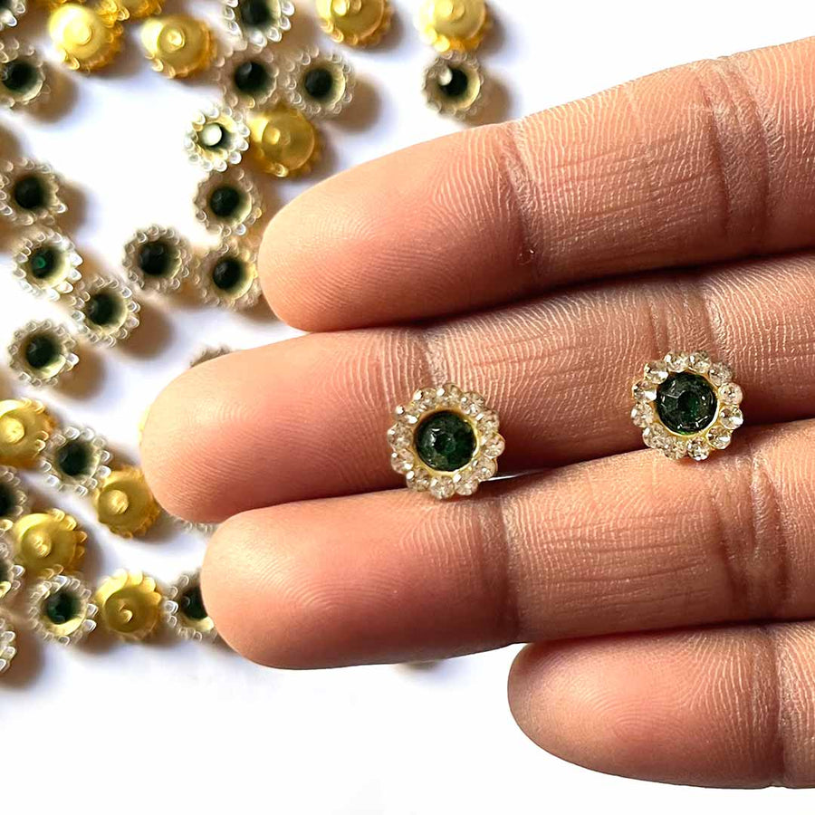 Dark Green Flower Shape | dark Green Stones booti Pack | pack of 50 | Flower Shape Booti | Art Craft | Craft Store | Craft | Art Making | Project Making | Online Art Craft | Indian Art Craft | Indian Craft | Handmade | decoration Essentials | Adikala Craft Store