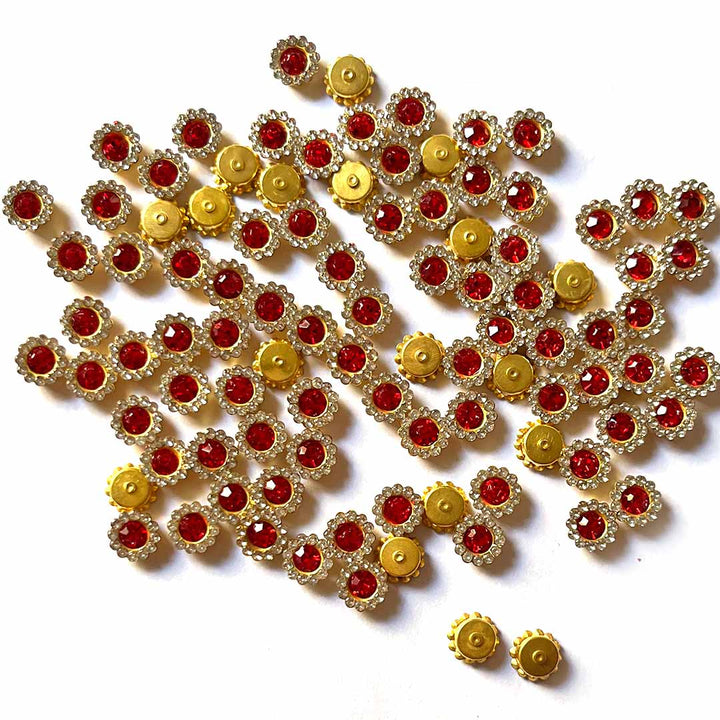 Red Flower Shape | Red Stones booti Pack | pack of 50 | Flower Shape Booti | Art Craft | Craft Store | Craft | Art Making | Project Making | Online Art Craft | Indian Art Craft | Indian Craft | Handmade | decoration Essentials | Adikala Craft Store