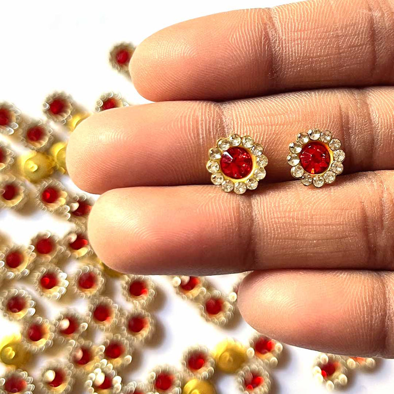 Red Flower Shape | Red Stones booti Pack | pack of 50 | Flower Shape Booti | Art Craft | Craft Store | Craft | Art Making | Project Making | Online Art Craft | Indian Art Craft | Indian Craft | Handmade | decoration Essentials | Adikala Craft Store