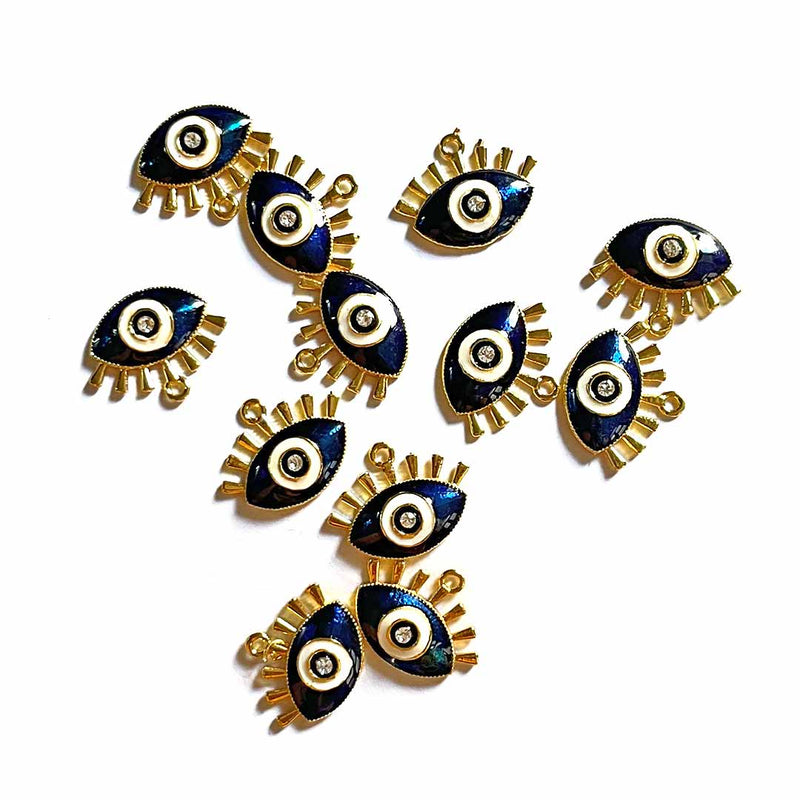 Dark Blue Color & Stone Evil Eye With Lashes Top Whole Metal Charms Set Of 6