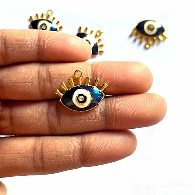 Dark Blue Color & Stone Evil Eye With Lashes Top Whole Metal Charms Set Of 6