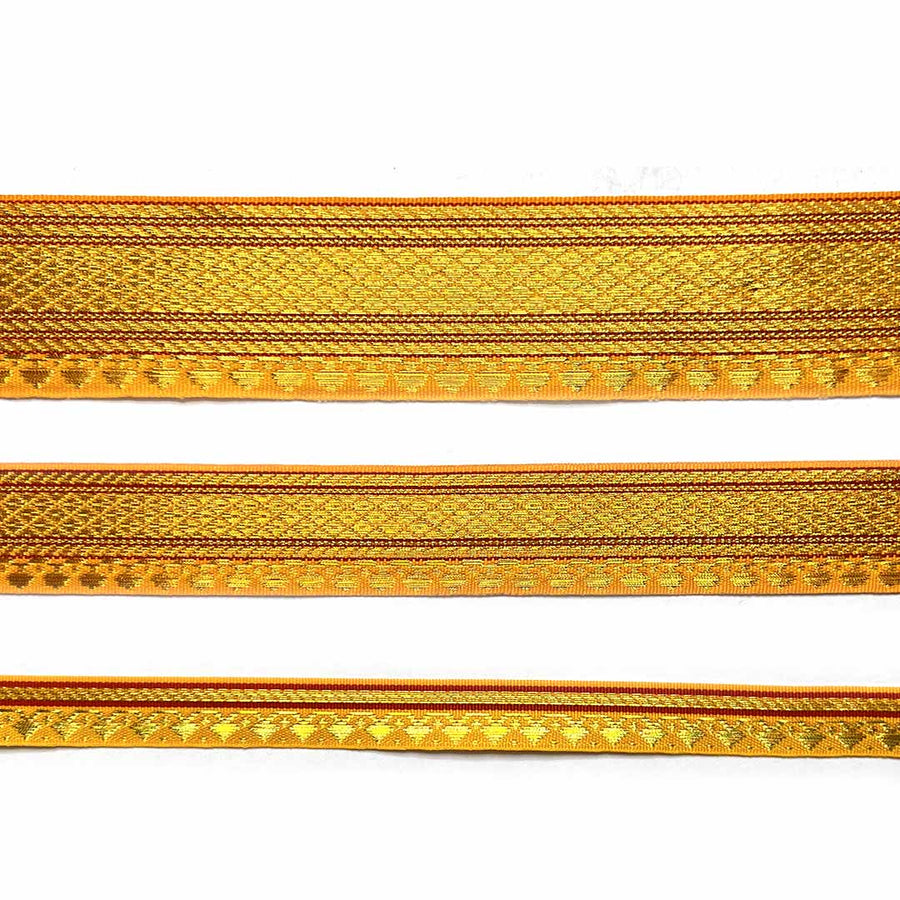 Yellow & Golden Zari Color Weaving Border 3-In-One - ( 5 mtr ) | Yellow laces | Golden Zari Laces | Zari | Golden Color | Weaving Border | Craft Shop | Art Craft | Decoration Essentials | Home Decor | India | Handmade | Sharee | Adikala Craft Store