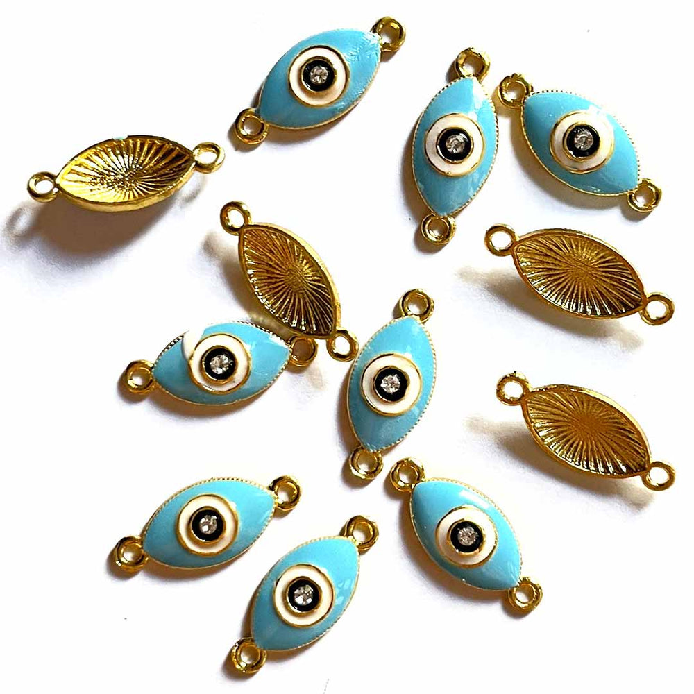 Sky Blue Color | Stone Evil Eye | Two Sided Whole | Evil eye With Lashes Top Whole Metal Charms | Metal Charms Set of 6 | Art Craft | Craft Store | Craft | Art Making | Project Making | Online Art Craft | Indian Art Craft | Indian Craft | Handmade | decoration Essentials | Adikala Craft Store