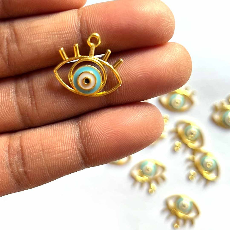 Sky Blue Color | Stone Evil Eye | Evil eye With Lashes Top Whole Metal Charms | Metal Charms Set of 6 | Art Craft | Craft Store | Craft | Art Making | Project Making | Online Art Craft | Indian Art Craft | Indian Craft | Handmade | decoration Essentials | Adikala Craft Store